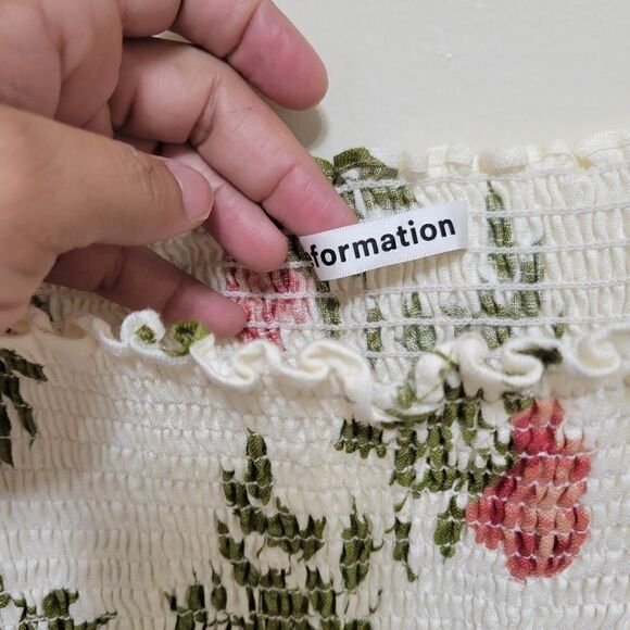 Reformation Linen Dress Hilary Floral Smocked Puff Sleeve Large - Picture 11 of 13